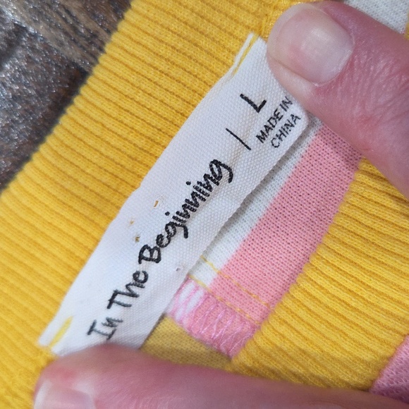 In The Beginning Striped Yellow and Pink Women's Sweatshirt - Picture 3 of 6